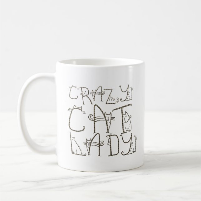 Caneca De Café Gato Louco Lady Quirky Typografia Name (Esquerda)