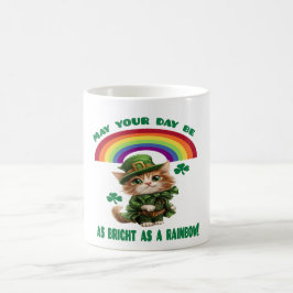 Caneca De Café Gato Lucky Leprechaun & Arco-íris 