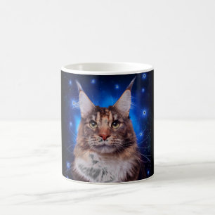 Caneca De Café Gato Main Coon Fundo Azul Estrelas