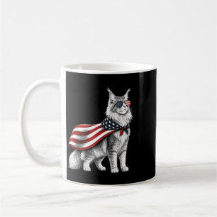 Caneca De Café Gato Mainecoon 4 De Julho Bandeira Americana Patri