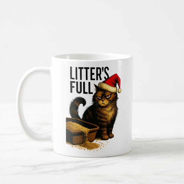 Caneca De Café Gato Mal-Humorado e Caixa de Areia Transbordando – (Esquerda)