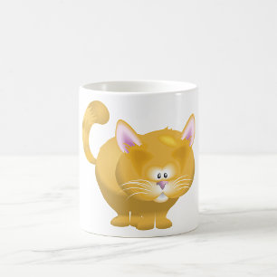 Caneca De Café Gato Malhado Laranja Redondo e Fofo