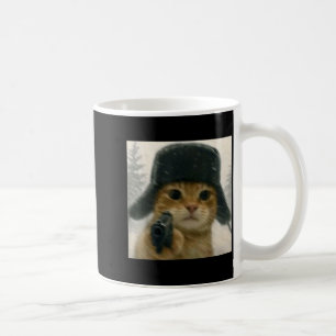 Caneca De Café Gato Maluco Usando Chapéu Ushanka Humor de Gato Me