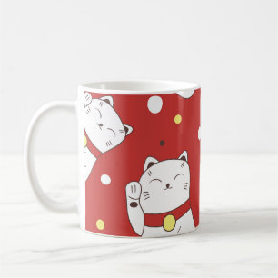 Caneca De Café Gato Maneki-Neko, padrão de rabiscos japoneses.