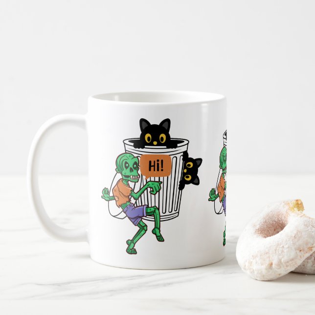 Caneca De Café Gato Medroso Halloween (Com Donut)