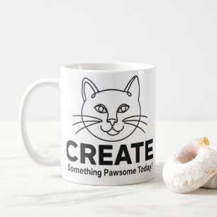 Caneca De Café Gato Minimalista "Pawsome" Feline Inspiração Diver