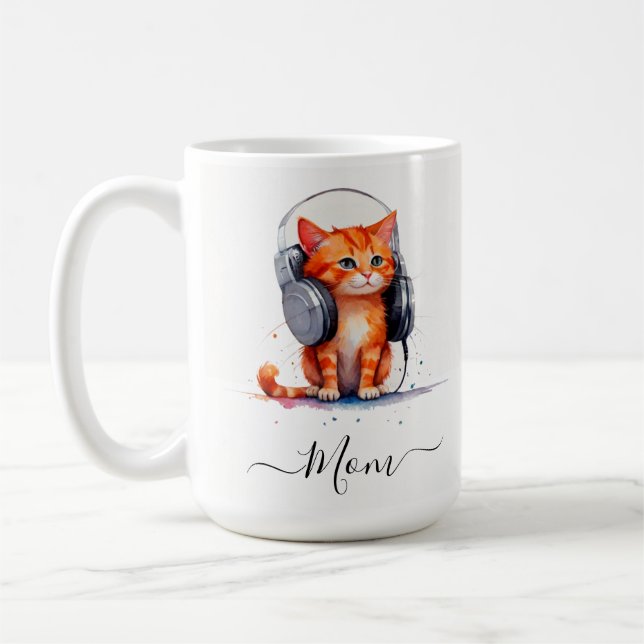 Caneca De Café Gato moderno bonito, Gato Mãe Aquarela Laranja (Esquerda)