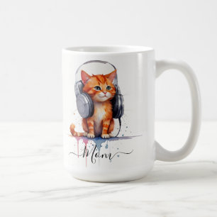 Caneca De Café Gato Moderno Bonito Mãe Cor de Água Vermelho Laran