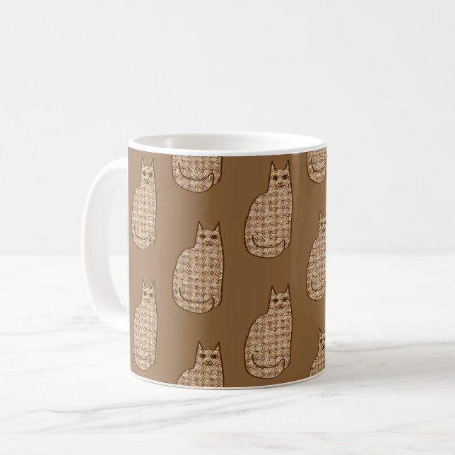 Caneca De Café Gato moderno do século médio, bege e castanho clar (Frente Esquerda)