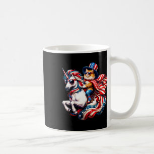 Caneca De Café Gato Montando Unicórnio Bandeira EUA Patriótico 4