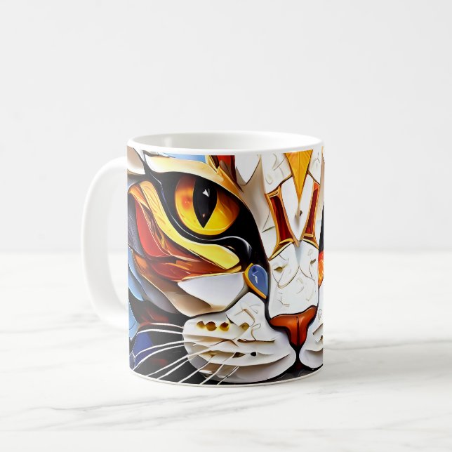 Caneca De Café Gato Mosaico, Design de café (Frente Esquerda)