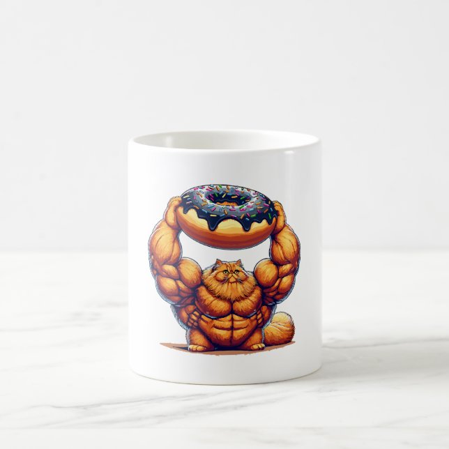 Caneca De Café Gato Musculoso Levantando Donut (Centro)