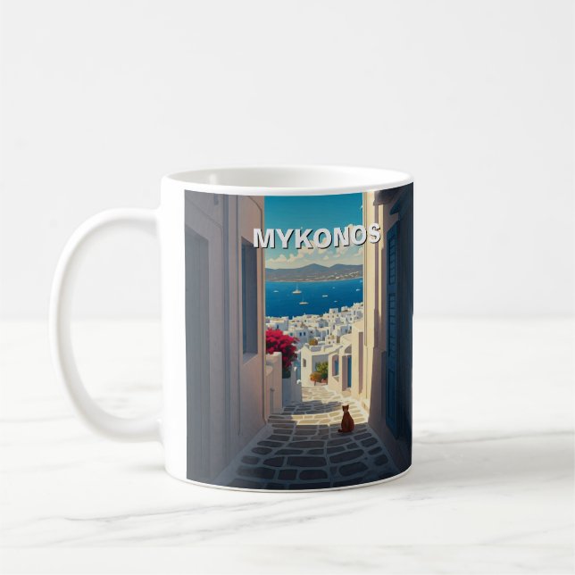 Caneca De Café Gato na Grécia Mykonos Cyclades Viagem (Esquerda)