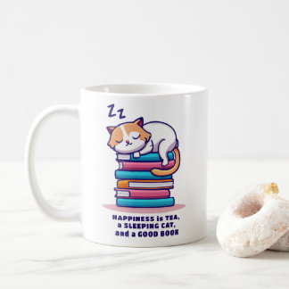 Caneca De Café Gato na Pilha de Livros Cobra de Leitura Personali