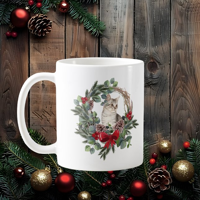 Caneca De Café Gato na Rua de Natal (Cat in Christmas Wreath Coffee Mug
)