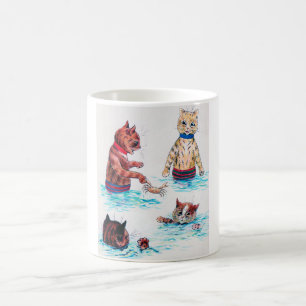 Caneca De Café Gato nadando na praia, Louis Wain.