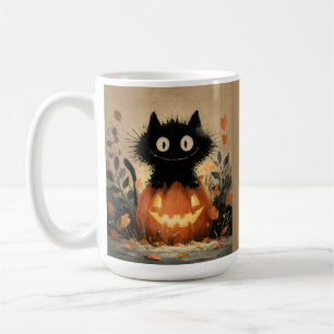 Caneca De Café Gato Negra Bonito do Halloween em um Jack-o-Lanter