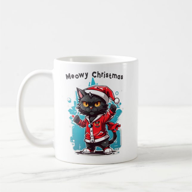 Caneca De Café Gato Negra Dabbing: Festividades de Natal Feliz (Esquerda)