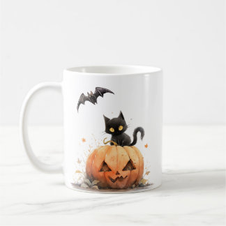 Caneca De Café Gato Negro Bonito no Halloween de Pumpkin
