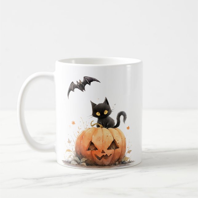 Caneca De Café Gato Negro Bonito no Halloween de Pumpkin (Esquerda)