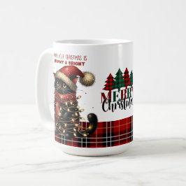 Caneca De Café Gato Negro Bonito Tangido em Luzes de Natal