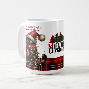 Caneca De Café Gato Negro Bonito Tangido em Luzes de Natal