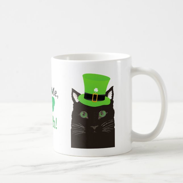 Caneca De Café Gato Negro com Chapéu, Shamrock, Beije-me Sou Irla (Direita)