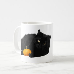 Caneca De Café Gato Negro com Design de Halloween de Abóbora