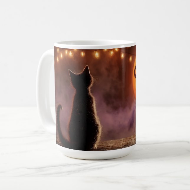 Caneca De Café Gato Negro com Lua de Halloween de 31 de outubro (Frente Esquerda)