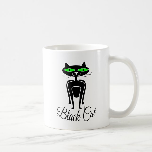 Caneca De Café Gato negro com olhos verdes (Direita)