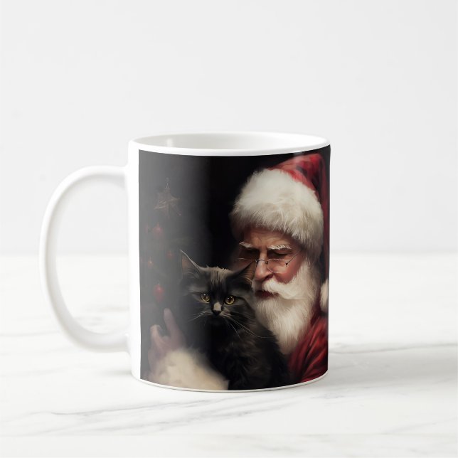 Caneca De Café Gato Negro com Papai Noel Natal Festivo (Esquerda)