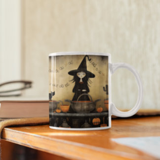 Caneca De Café Gato Negro e Bruxa 14 Manga de Halloween