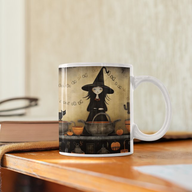 Caneca De Café Gato Negro e Bruxa 14 Manga de Halloween (Cute Halloween Witch version 114 Mug
)