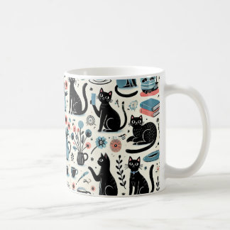 Caneca De Café Gato Negro e Flor
