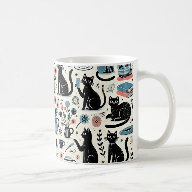 Caneca De Café Gato Negro e Flor (Direita)