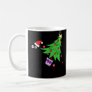 Caneca De Café Gato Negro Empurrando Árvore De Natal Sobre Catmas
