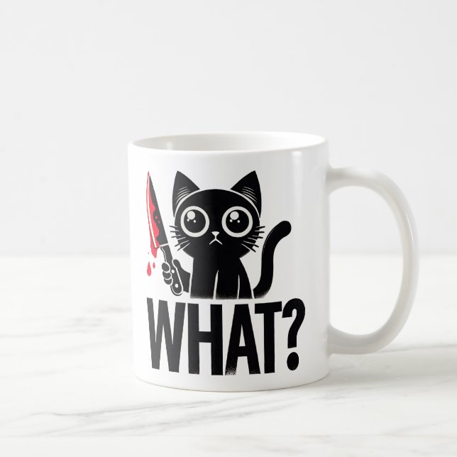 Caneca De Café Gato Negro Engraçado. Gato Assassino com faca (Direita)