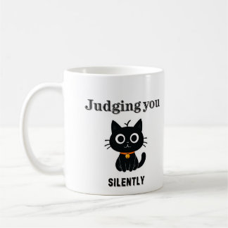 Caneca De Café Gato Negro Engraçado "Julgando Você Silenciosament