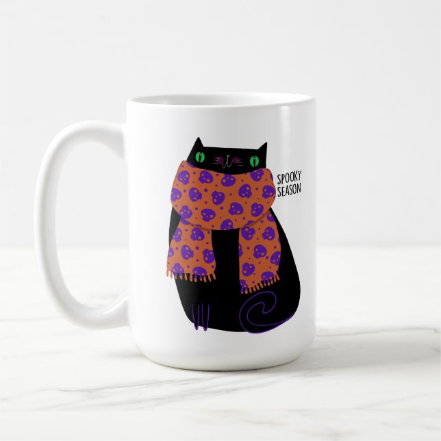 Caneca De Café Gato Negro Fall Season Halloween Spooky Cute (Esquerda)