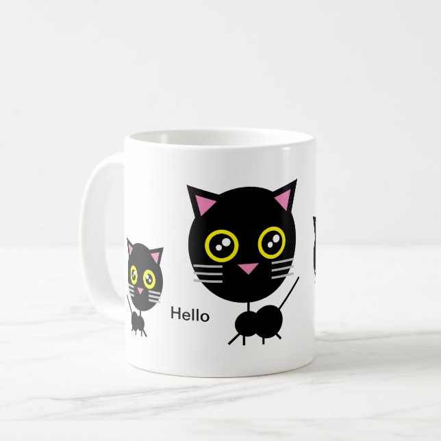Caneca De Café Gato Negro Geométrico (Frente Esquerda)