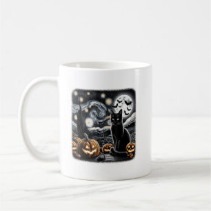 Caneca De Café Gato Negro Halloween Gata Amada Noite Estrelada Ga