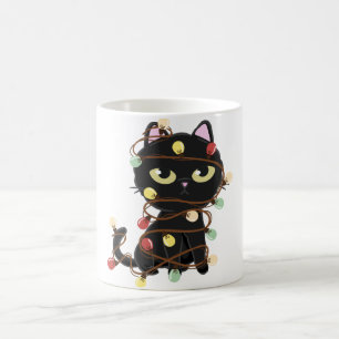 Caneca De Café Gato Negro Negro Claro e Bonito de Natal