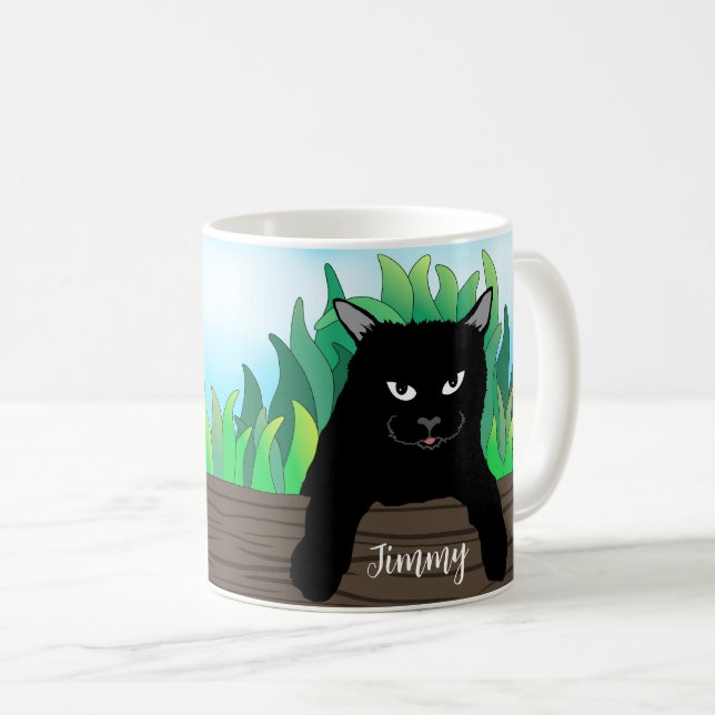 Caneca De Café Gato negro pendurado, (Frente Esquerda)
