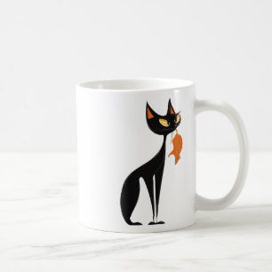 Caneca De Café Gato Negro Segurando Rato Laranja