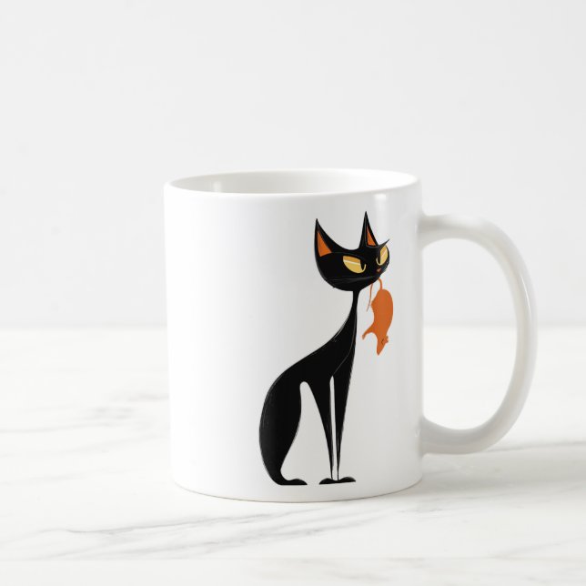 Caneca De Café Gato Negro Segurando Rato Laranja (Direita)