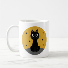 Caneca De Café Gato negro sentado viendo las estrellas