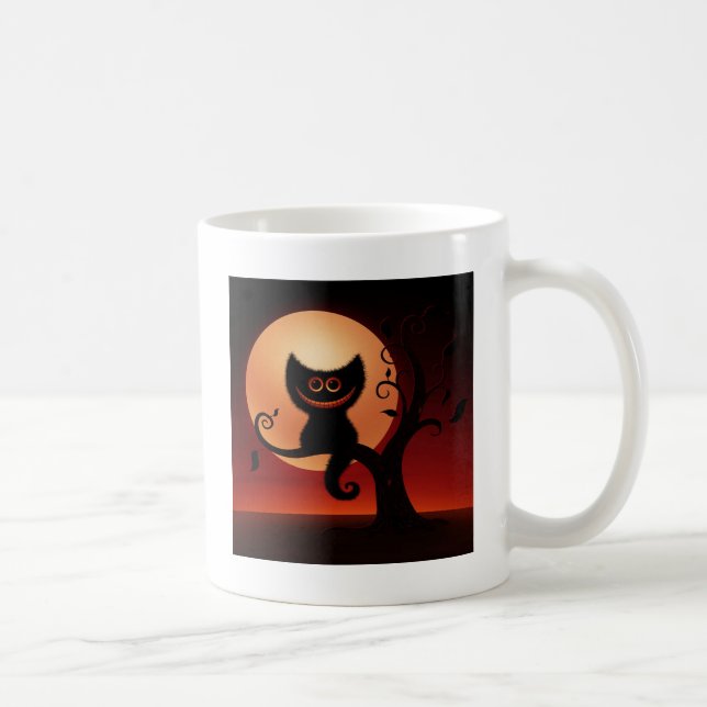 Caneca De Café Gato Negro Sorridente de Whimsical (Direita)