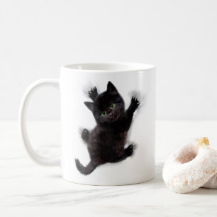 Caneca De Café Gato Negro Subindo Nas Costas Humanas