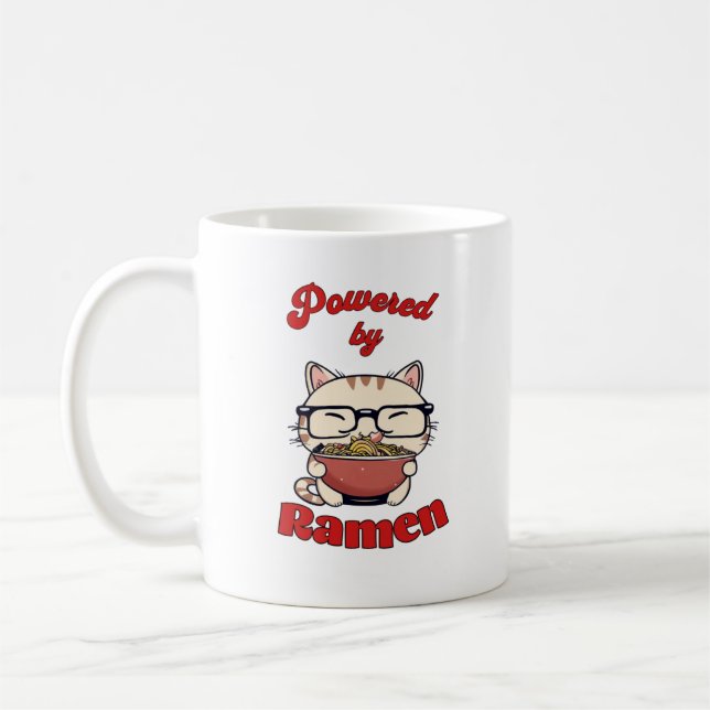 Caneca De Café Gato nerd alimentado por ramen  (Esquerda)