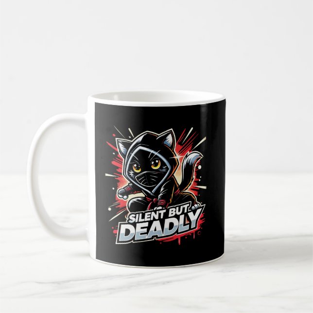 Caneca De Café Gato Ninja Engraçado, Engraçado, Silencioso Mas Mo (Esquerda)